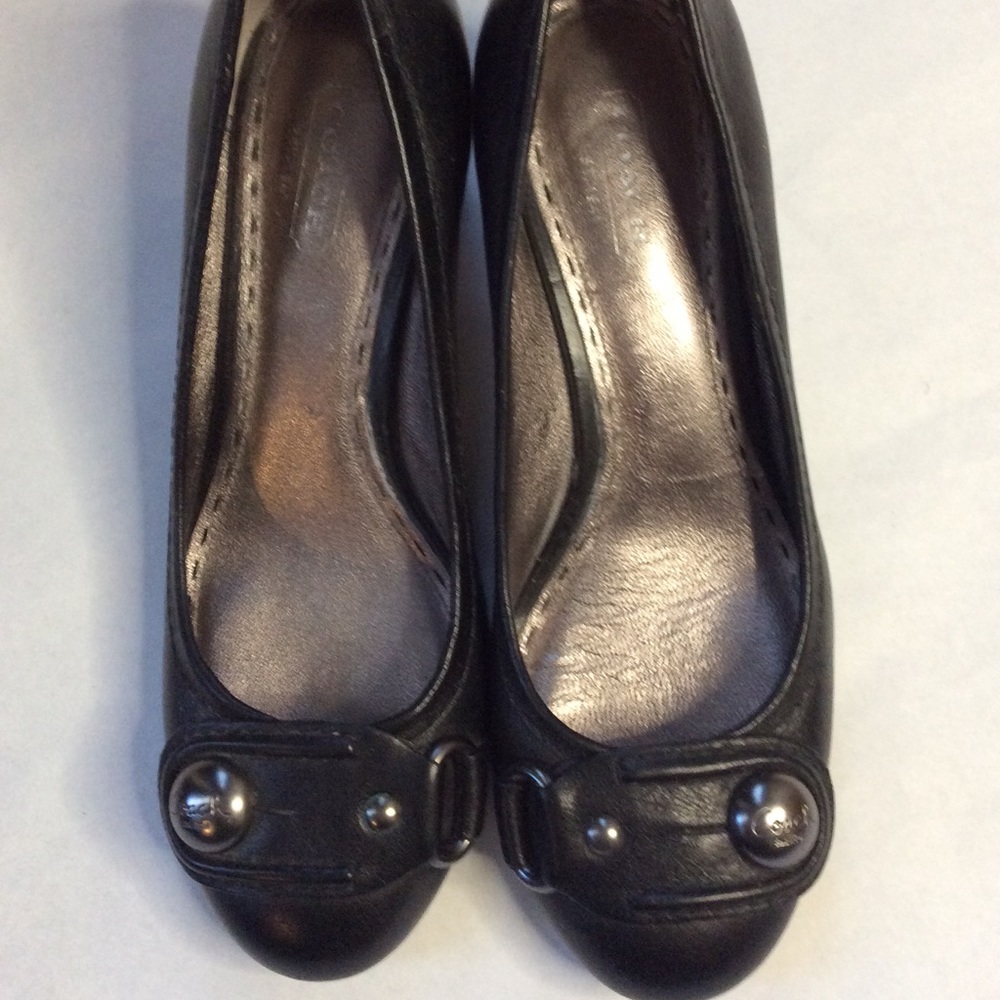 Coach Black Round Toe with Buckle, Block Heel